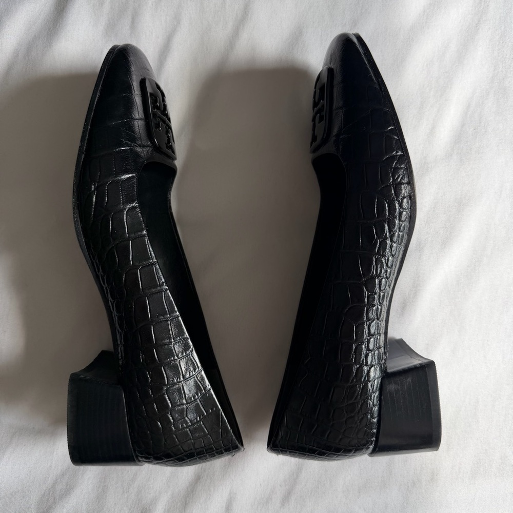 Tory Burch "Georgia" Pump Black Croc-Embossed Leather Pump Heel 7 Women's - Picture 11 of 16